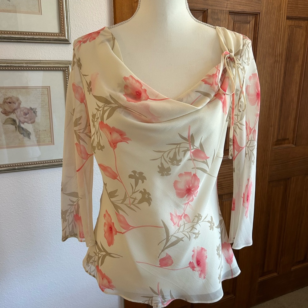 Banana Republic Cream and Pink Floral Blouse